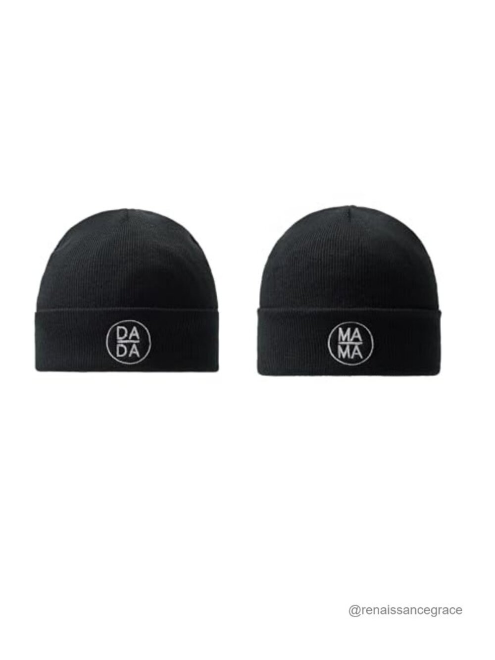 2pc Chunky Knit Dada Mama Beanie Set Cuffed Winter Hats for Parents